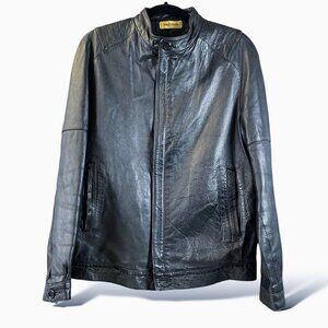 VTG Joseph Magnin Cafe Racer Leather Jacket Mens Sz 48 Black Moto Bomber Spain